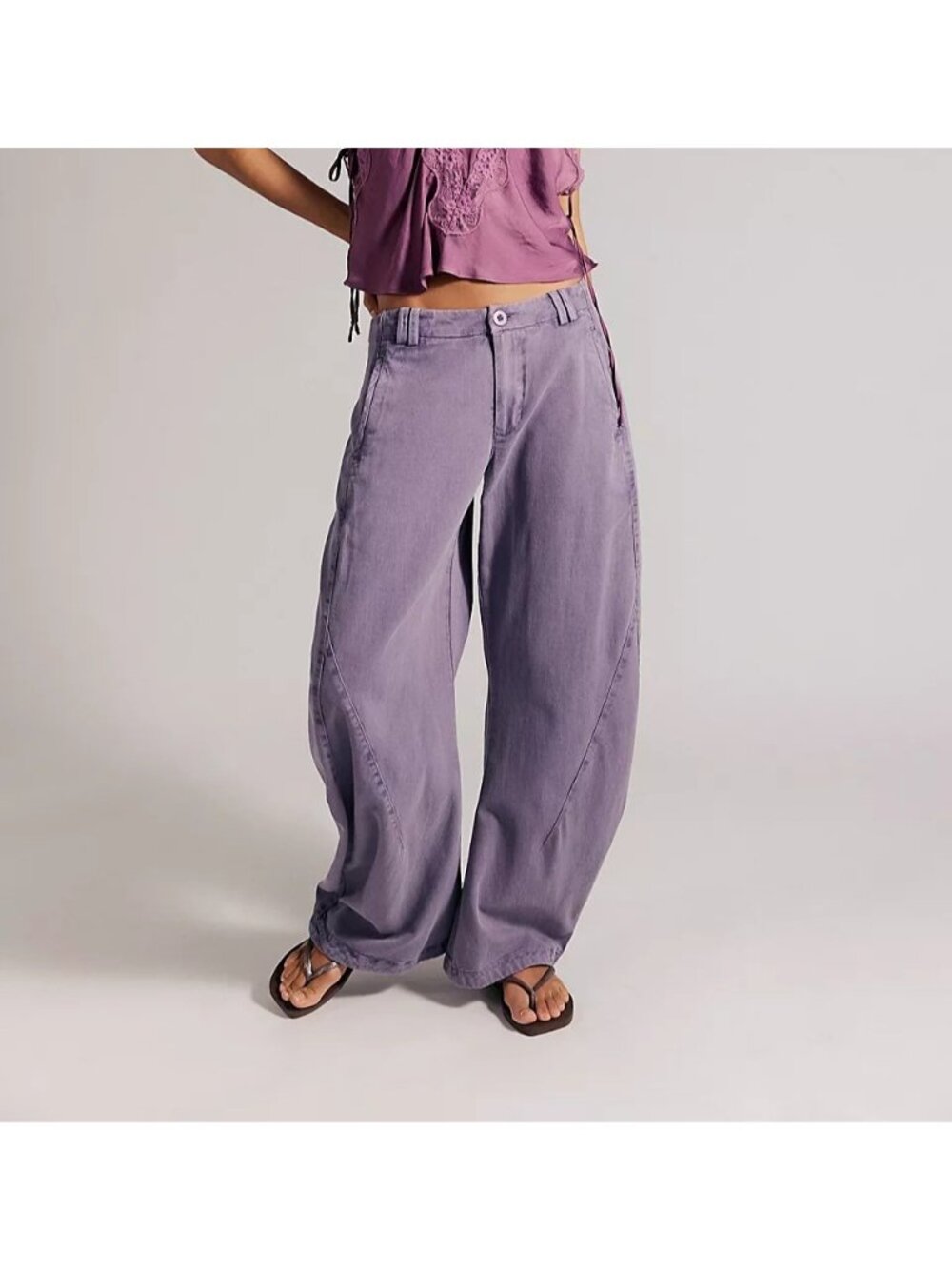 Free People Spotlight Washed Barrel Chino Trousers Purple Smoke Y2K 90s Womens 0